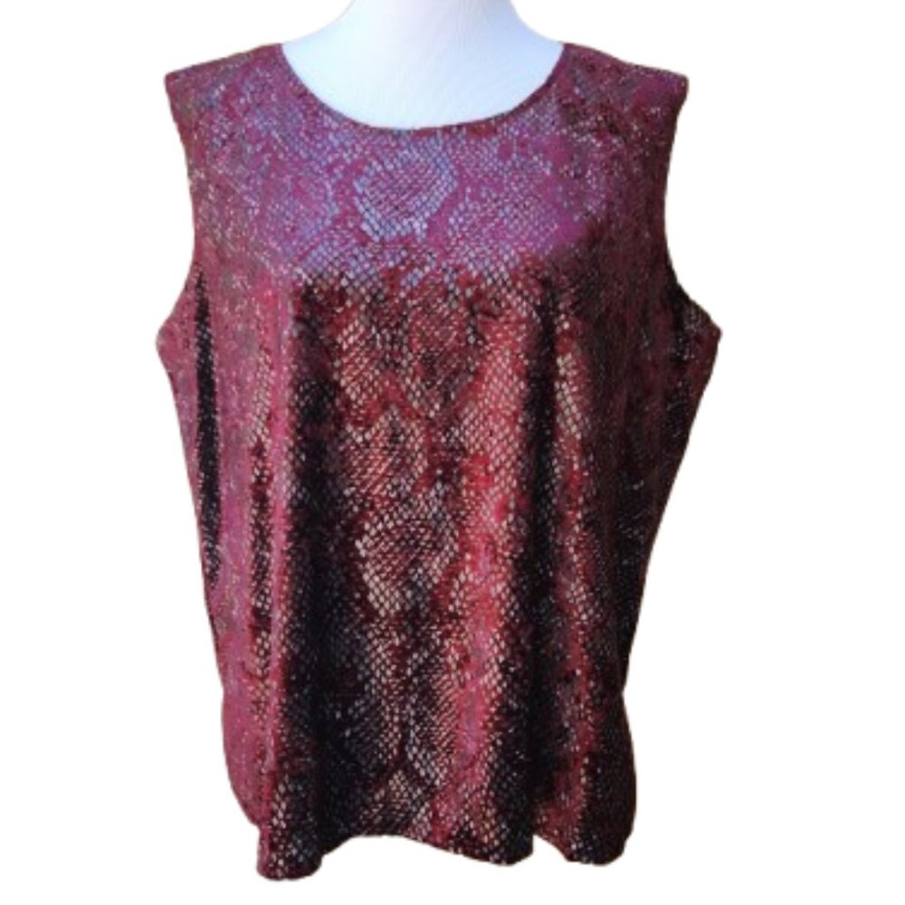 Graver Studio Plus Shell Blouse Burgundy Snakeskin Print Textured Dressy